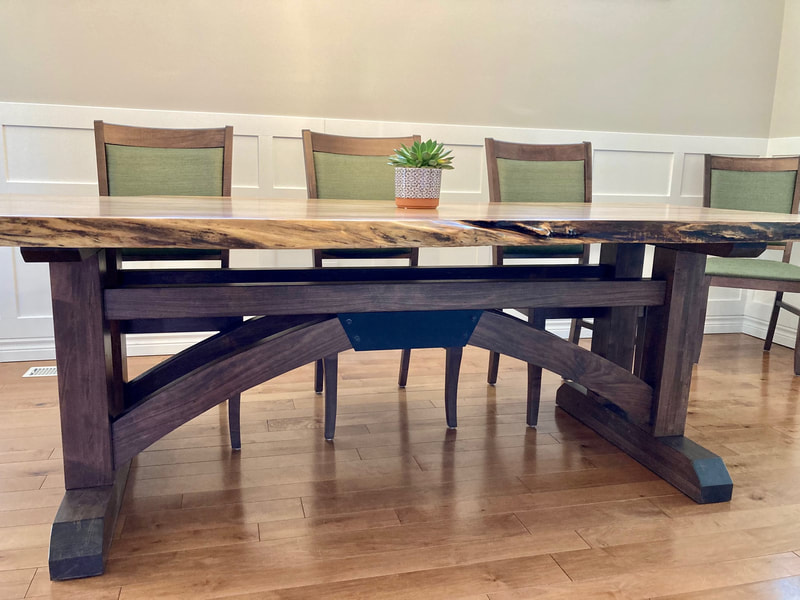 custom live edge maple dining table with wooden arch table base in Guelph Ontario