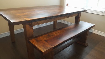 Reclaimed wood harvest table with epoxy in Toronto