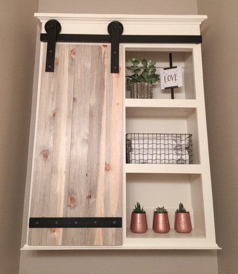 Sliding barn doors and bathroom cabinets