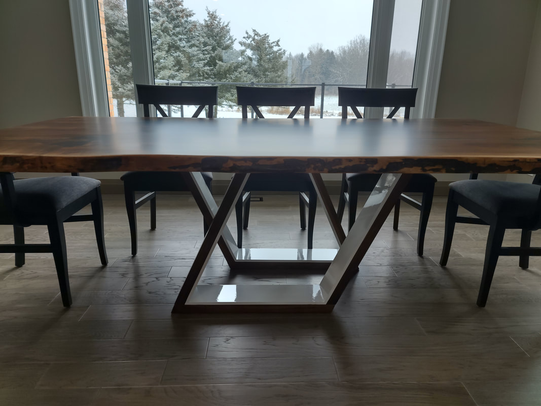 Custom Live edge walnut table with Modern legs, Kitchener Waterloo, Custom woodworking